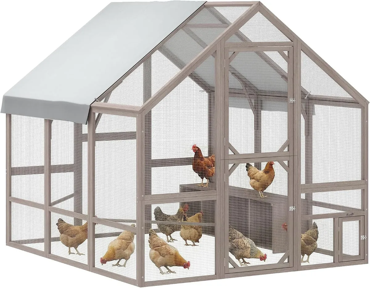 PawHut Large Wooden Walk-In Chicken Coop 83 x 73 x 73 in